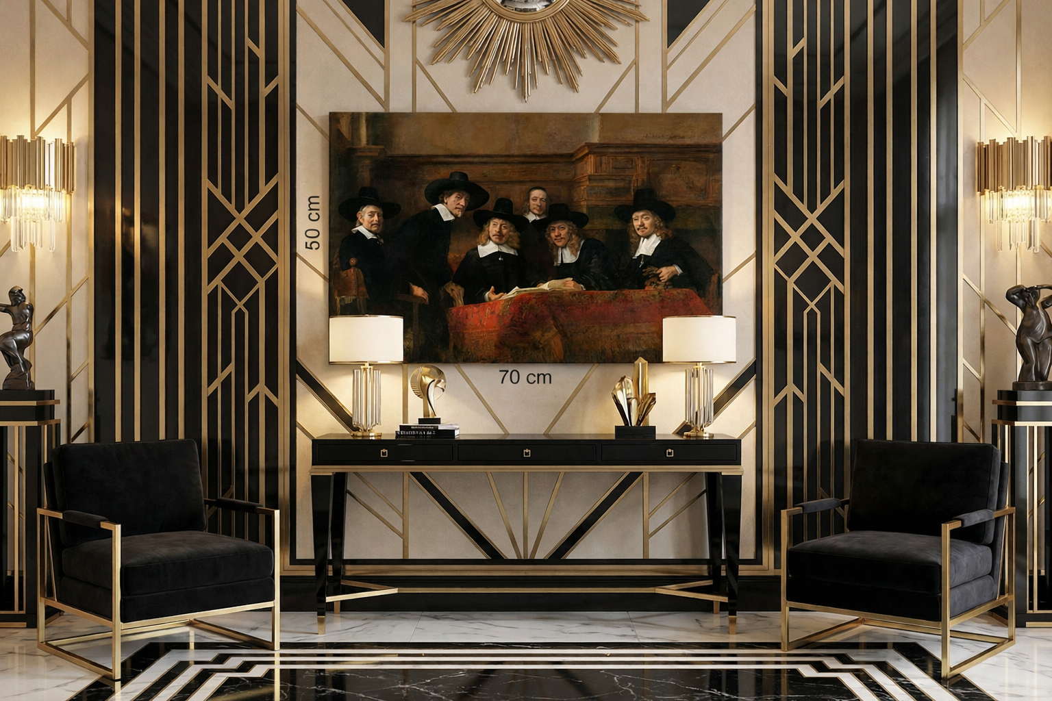 5e5c4c56-f4c5-401a-87b7-ceb88a50388e Kumaşçılar Loncası Yöneticileri Rembrandt kanvas tablo yatay görünüm