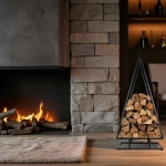 Çam Ağaç Formlu Metal Odunluk – Siyah Dekoratif Şömine Odunluğu