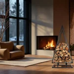 Çam Ağaç Formlu Metal Odunluk – Siyah Dekoratif Şömine Odunluğu