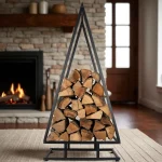 Çam Ağaç Formlu Metal Odunluk – Siyah Dekoratif Şömine Odunluğu