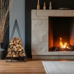 Çam Ağaç Formlu Metal Odunluk – Siyah Dekoratif Şömine Odunluğu