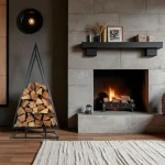 Çam Ağaç Formlu Metal Odunluk – Siyah Dekoratif Şömine Odunluğu