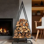 Çam Ağaç Formlu Metal Odunluk – Siyah Dekoratif Şömine Odunluğu