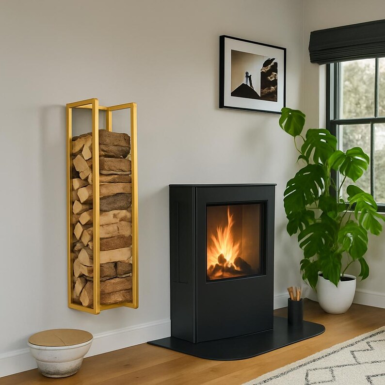 Duvar Tipi Metal Odunluk – İnce Dikey Şömine Odun Rafı3