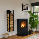 Duvar Tipi Metal Odunluk – İnce Dikey Şömine Odun Rafı