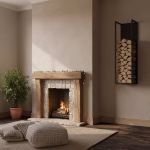 Duvar Tipi Metal Odunluk – İnce Dikey Şömine Odun Rafı