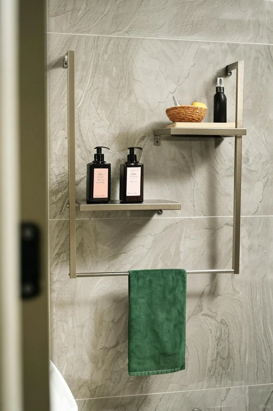 Metal Banyo Havlu Rafı – Çift Katlı Duvar Rafı3