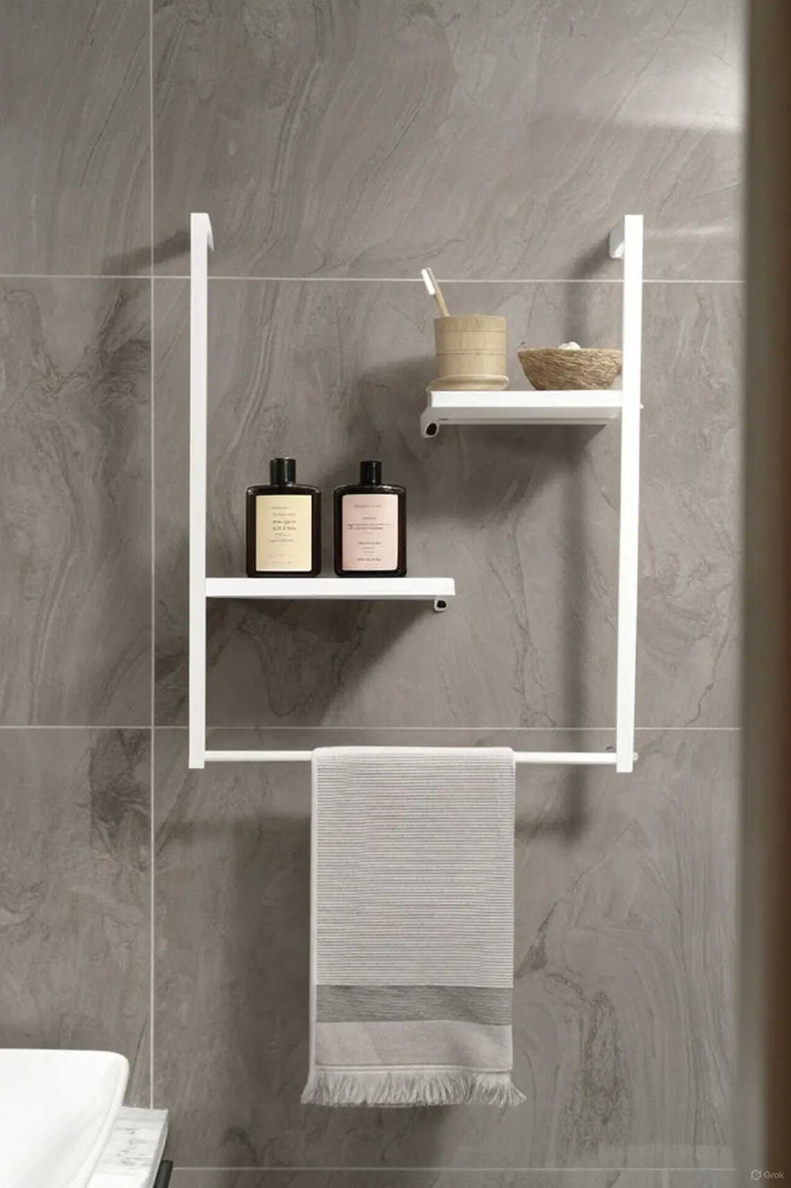 Metal Banyo Havlu Rafı – Çift Katlı Duvar Rafı4