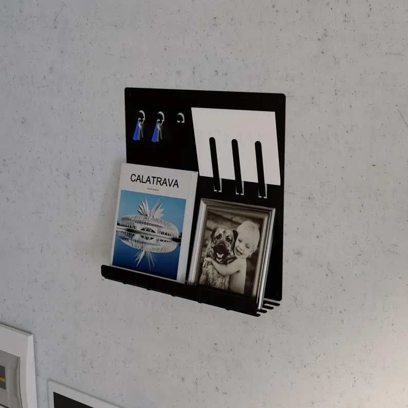 Metal Duvar Düzenleyici – Dergilik ve Anahtarlık Rafı5