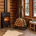 Modern Çam Ağaç Formlu Siyah Metal Odunluk