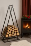 Modern Çam Ağaç Formlu Siyah Metal Odunluk