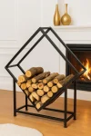 Modern Siyah Metal Odunluk – Dekoratif Odun Rafı