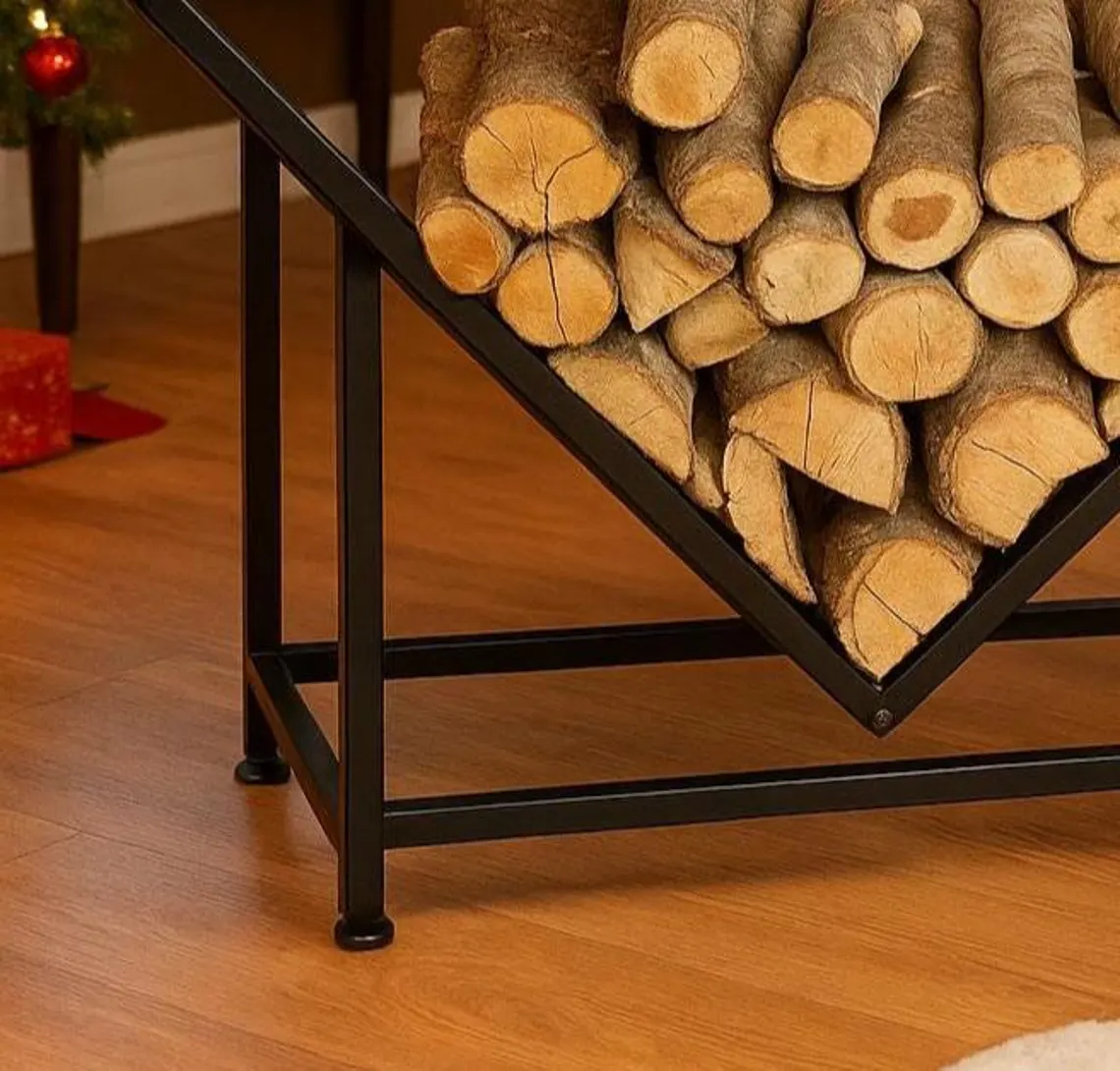 Modern Siyah Metal Odunluk – Dekoratif Odun Rafı5