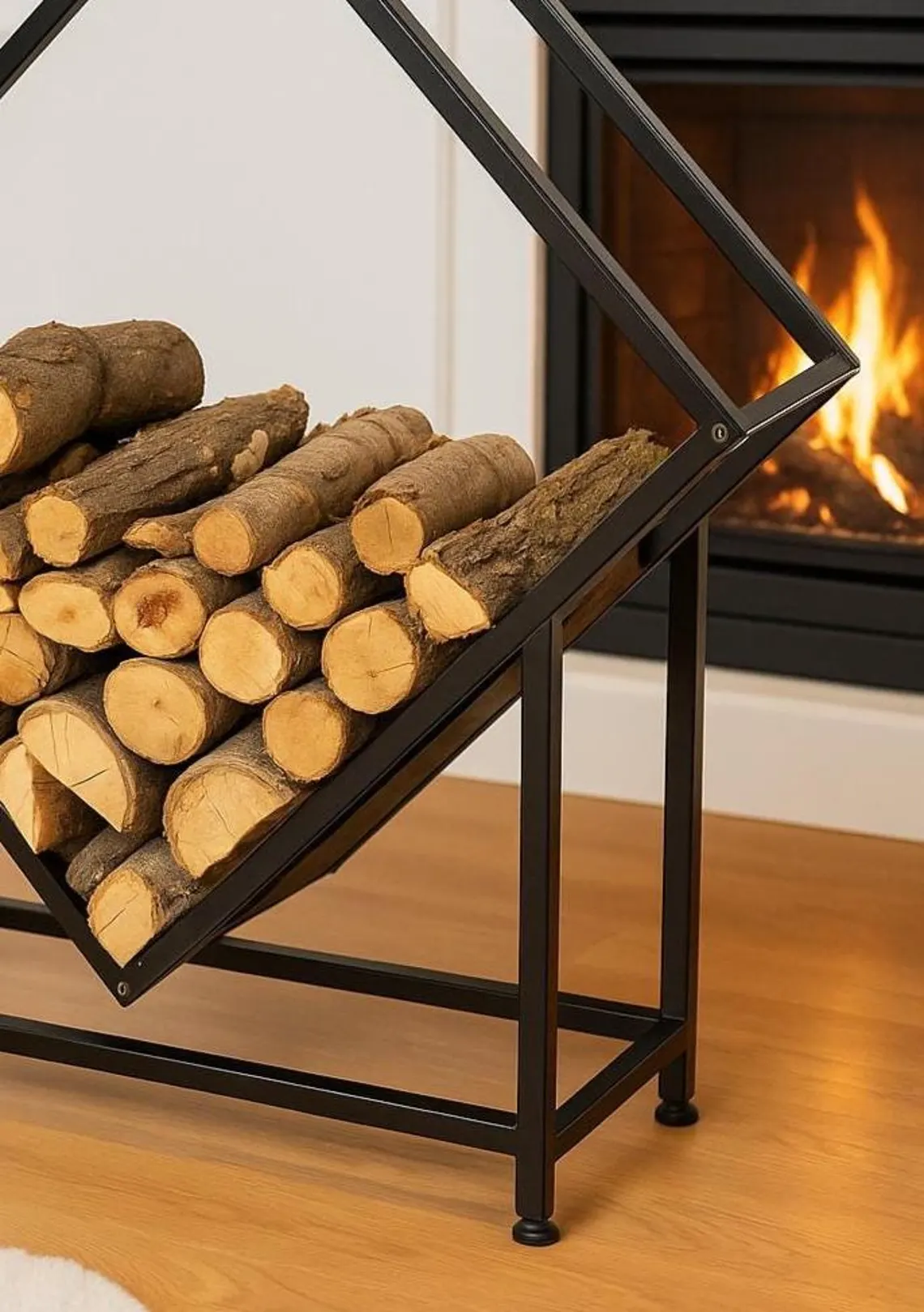 Modern Siyah Metal Odunluk – Dekoratif Odun Rafı6