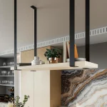 Siyah Metal Askılık ve Ahşap Duvar Rafı – Asma Mutfak & Salon Rafı