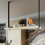 Siyah Metal Askılık ve Ahşap Duvar Rafı – Asma Mutfak & Salon Rafı