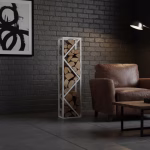 Slim Siyah Metal Odunluk Raf