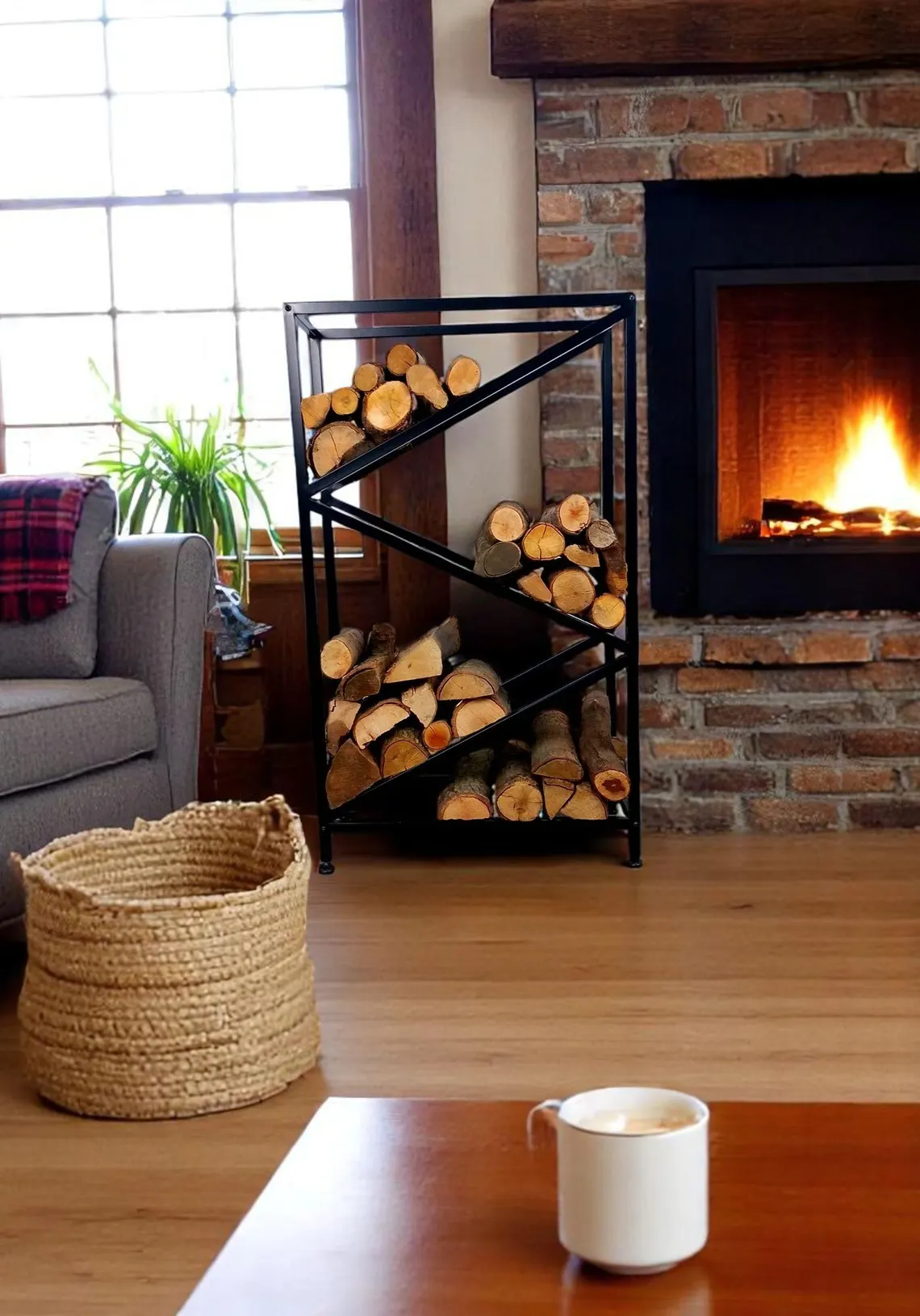 Yüksek Metal Odunluk – Siyah Şömine Odunluğu