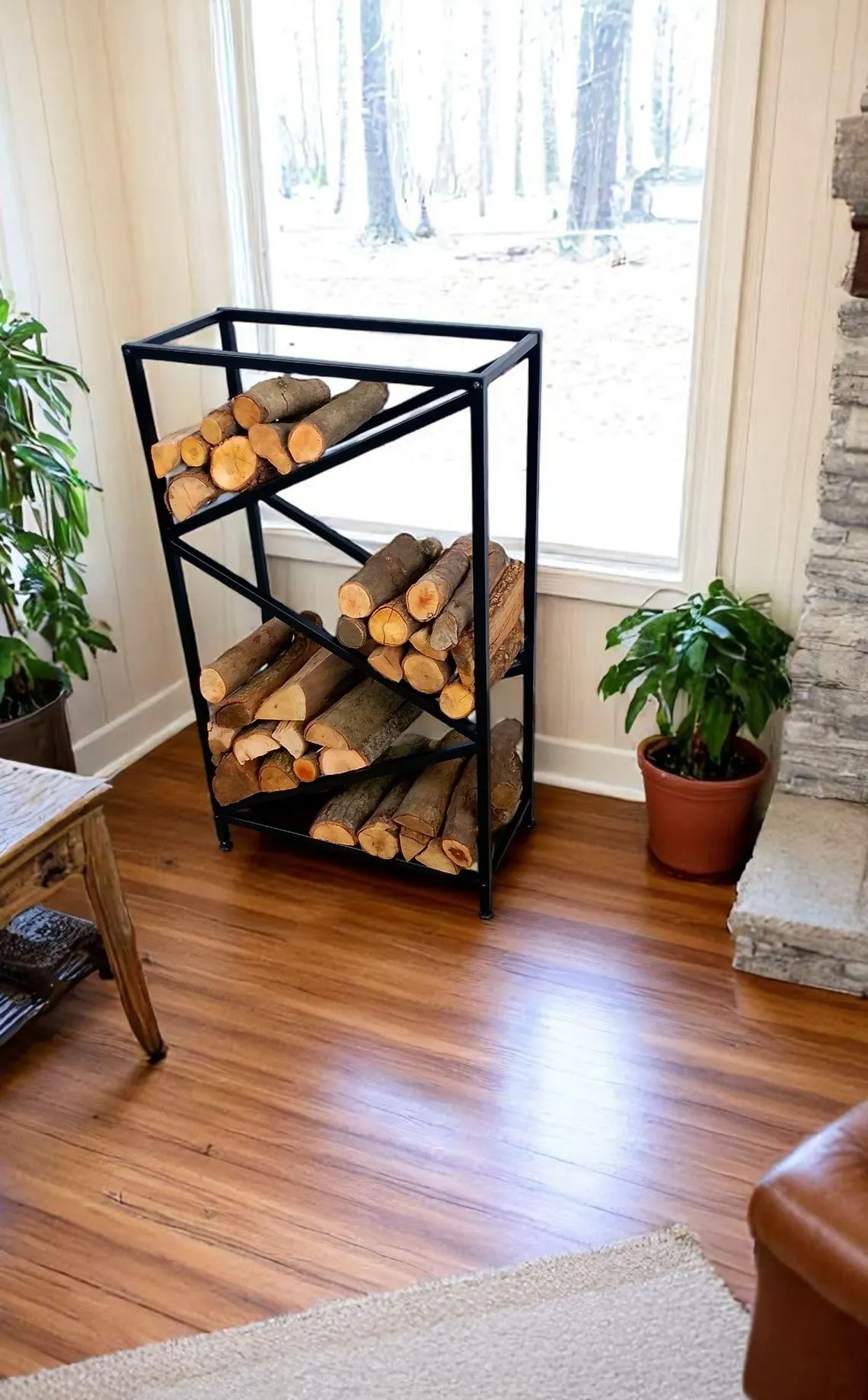 Yüksek Metal Odunluk – Siyah Şömine Odunluğu4