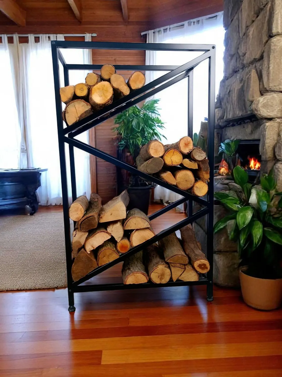 Yüksek Metal Odunluk – Siyah Şömine Odunluğu7