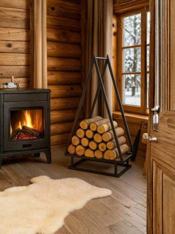 Çam Ağaç Formlu Metal Şömine Odunluğu