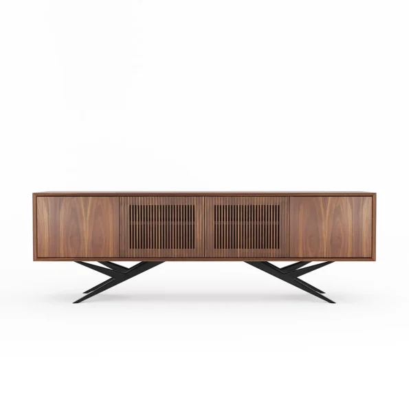 Mid-century modern ceviz konsol TV ünitesi lamelli kapak