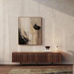 Mid-century modern ceviz lowboard TV ünitesi lamelli kapak